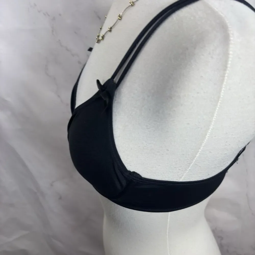 Vintage 90s  Lily of France Lace Plunge Bra 36B Black Lingerie Underwire Unlined